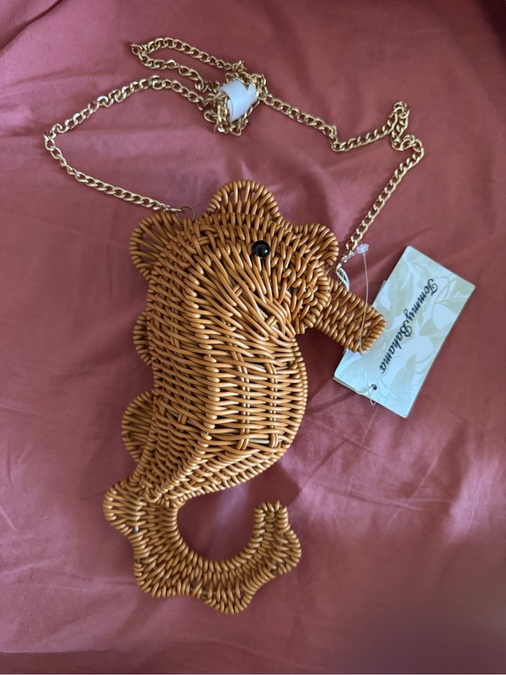 NEW NWT Viral Tommy Bahama Woven Wicker Seahorse Crossbody Bag Clutch Purse
